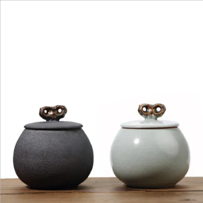 Round Small Ru Kiln Tea Jar Porcelain Canister