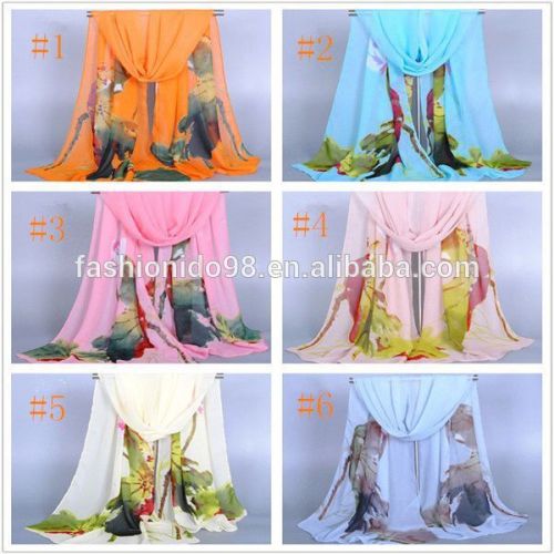 wholesale factory direct lotus pond scarf shwal wrap long chiffon printing scarf