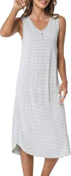 Bamboo Nightgowns Women Sleeveless Striped Night Dress