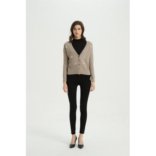 women high quality cashmere sweater with simulated pearls