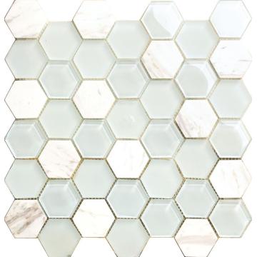 Weiße Marmor Hexagon Crystal Glasmosaik