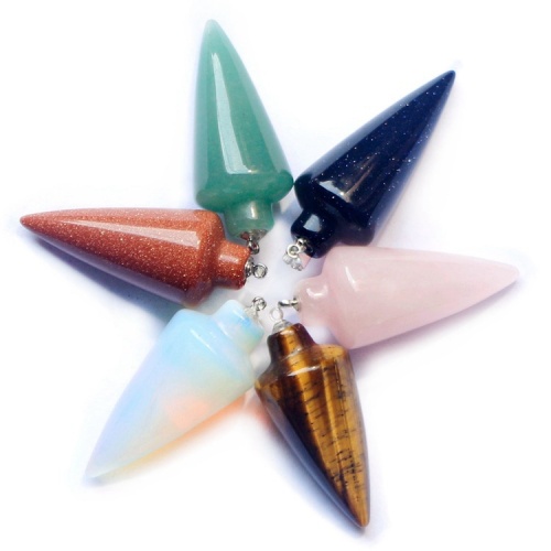 Pendulum Line Cone Stone Pendants Healing Chakra Beads Crystal Quartz Charms for DIY Necklace Jewelry Making