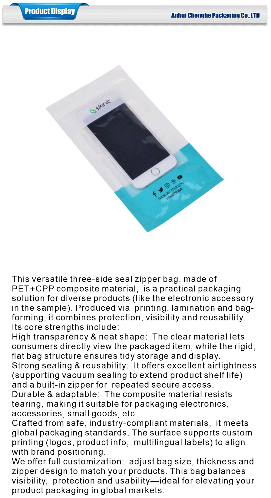 three sided zipper bag