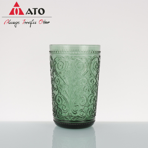 ATO Crystal Green Vintage goblet Pattern glass cup