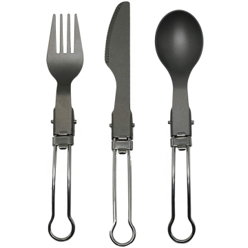 Outdoor Camping Essentials: Polar Everest Pure Titanium Cookware Set with Foldable Handle, Including Spoon, Fork, and Knife - Ideal for Picnics and Expeditions