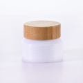 Oblique shoulder white glass jar with bamboo lid