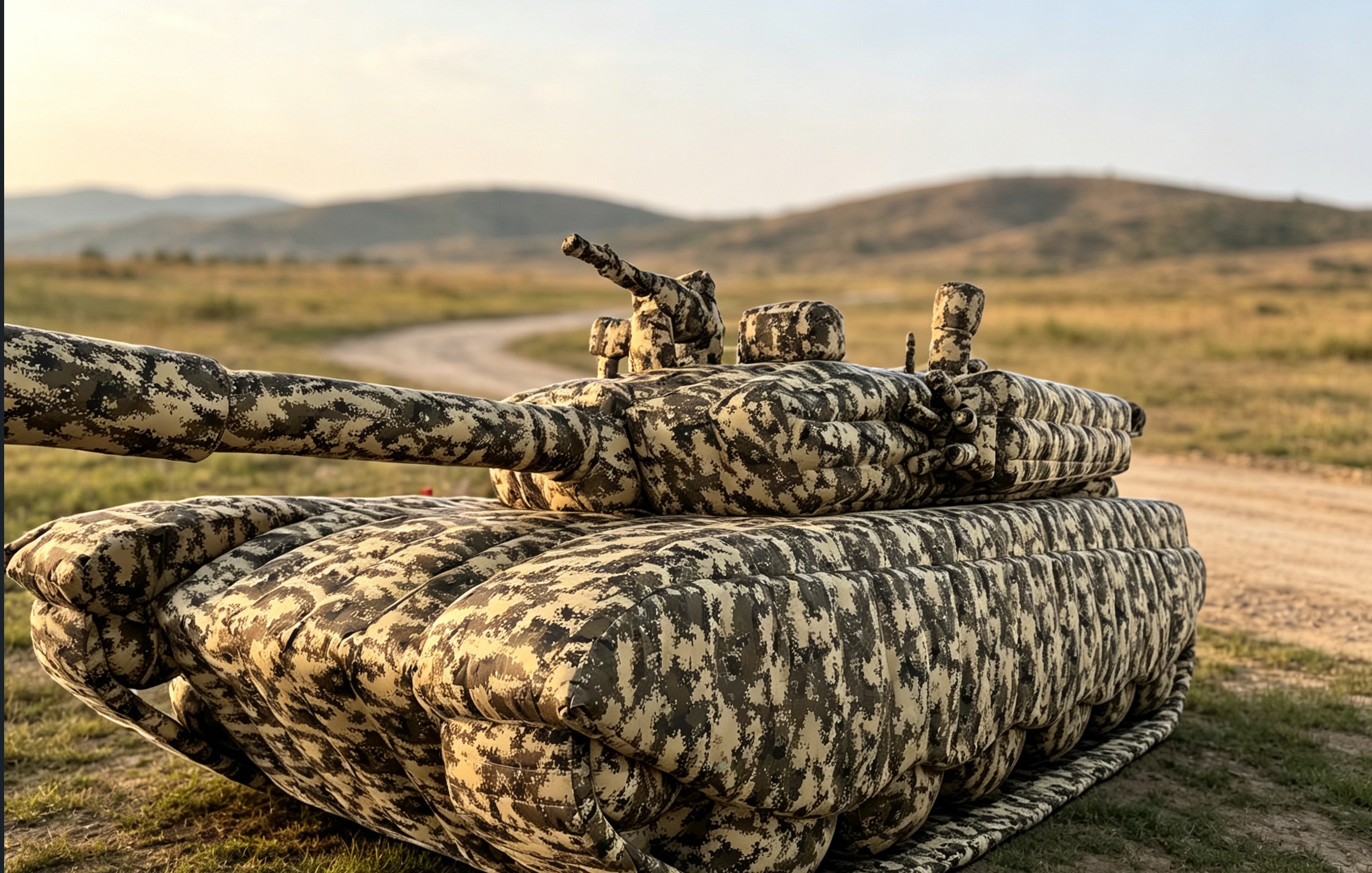 Inflatable main battle tank in desert digital camouflage