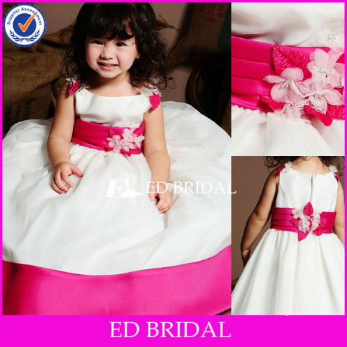 Pink A-line Handwork Fleurs Sash Robe en satin à la robe Cinderella Flower Girl