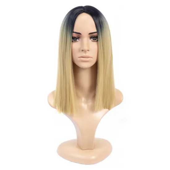 Synthetic Straight Lace Wig High Temperature Fiber Synthetic Wig I Lace Wig Hand-Tied Hair Parting Ombre Color #T1B/27 14 Inches