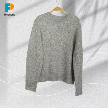 İnci Detaylı Lüks Altın Varak Örme Kazak