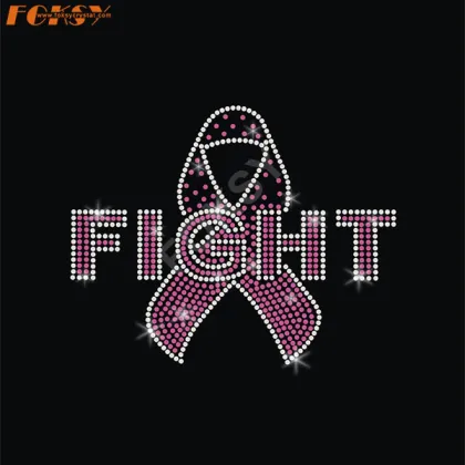 Believe Pink Ribbon Iron on Rhinestone Motif