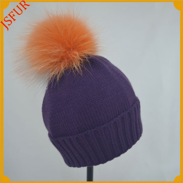 Jsfur Wholesale Raccoon Fur Pom Pom Hat Wool Material Hat