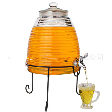 Glass Creal Beer Wine Dispenser with Faucet with Metal Base Stand