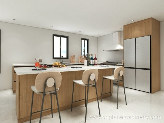 Gabinetes de Cocina Contemporary Wood Veneer Kitchen Cabinet