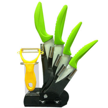 Green Color Ceramic Knife Set with 1-piece Ceramic Peeler and Block