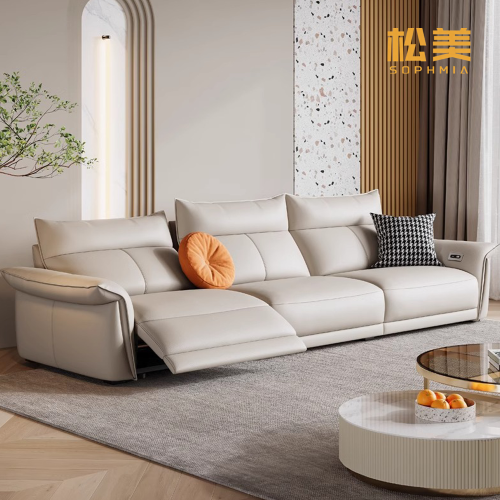 Роскошный кремово-белый кожаный диван с откидной спинкой Power