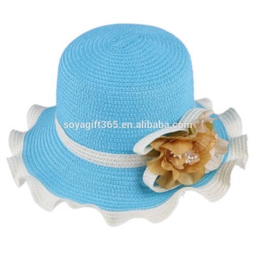 Flower Wide Wave Brim Straw Hat Summer Outdoor Beach Sun Bucket Cap