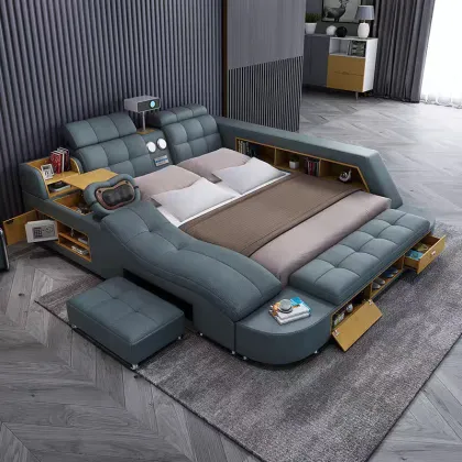 Multifunctional King Size Leather Massage Storage Tatami Bed