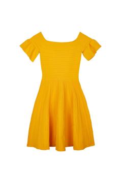 Women's Knitted Ottoman Stitch Zip-Back Ruffle Sleeve Dress
