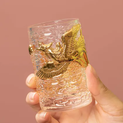Handmade Gold Tenglong Tea Cup Kung Fu Set - Heat-resistant Crystal Glass