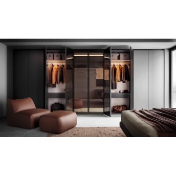 Guarda -roupa elegante equipado com sistemas de portas de vidro deslizantes