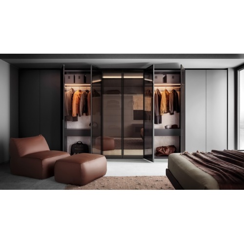 Guarda -roupa elegante equipado com sistemas de portas de vidro deslizantes