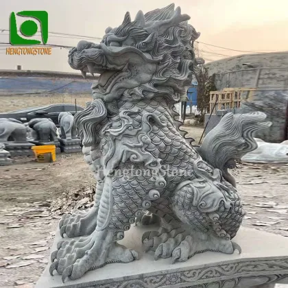Large Outdoor Gray Marble Chinese Kylin Sculpture