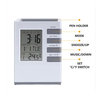 Decorative Calendar Lamp Pen Stand with Alarm and Digital Display