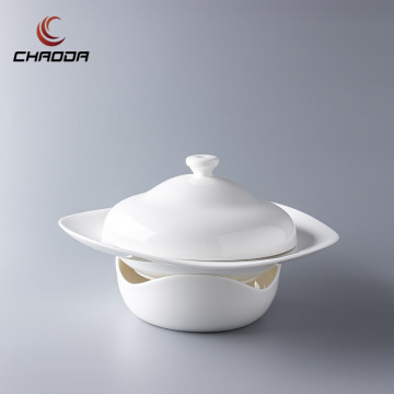 Ceramic Plate White Candle Heater Porcelain Warming Set for Dinnerware