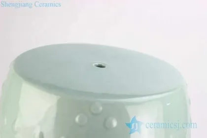 Celadon Glaze Golden Pleated Lion Ring Handle Carved Ceramic Stool