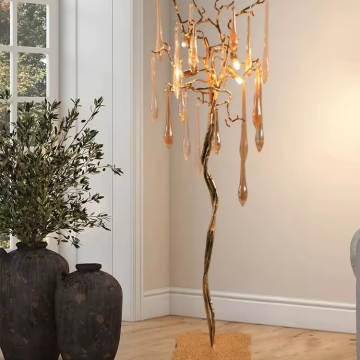 Copper Standing Lamp with Water Drop Crystal for Home
