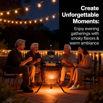 GFTOP Ceramic BBQ Charcoal Kamado Grill with Thermometer