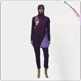 Rose & Purple Long Sleeve Muslim Swimwear