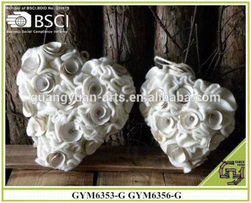 White felt wood rose flower heart shape hanging home decoration/omament