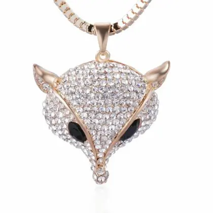 Cute fox head pendant necklace with diamond