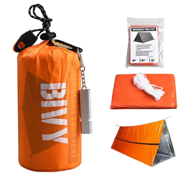 Emergency Aluminum Film PE Material Survival Blankets & Tents with Whistle