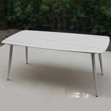 Outdoor Garden White Black Marble Rectangle 8 Seater Dining Table Set