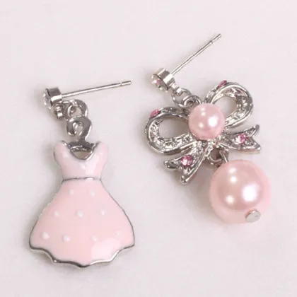 Cute pink skirt drop earring bowknot earring with pearl