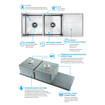 1140mm Handmade Sink Undermount Design and Drainboard