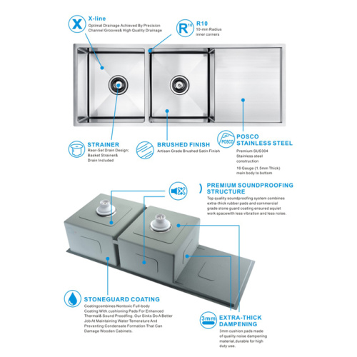 1140mm Handmade Sink Undermount Design and Drainboard