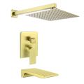 Brushed Gold Rainfall Shower System including Tub Spout