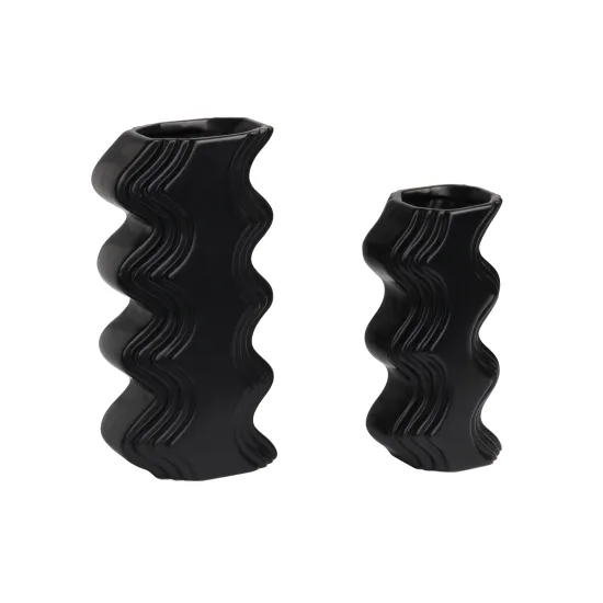 K&B Wavy Configuration Black Stripe Tall Wave Vase: Elegant Desktop Decor