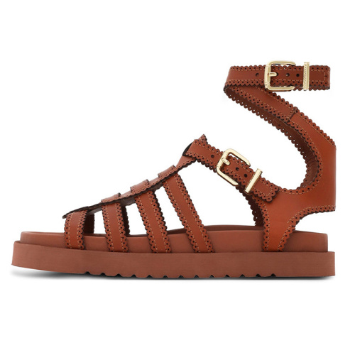 Vintage Chic Open Toe Leather Roman Sandals