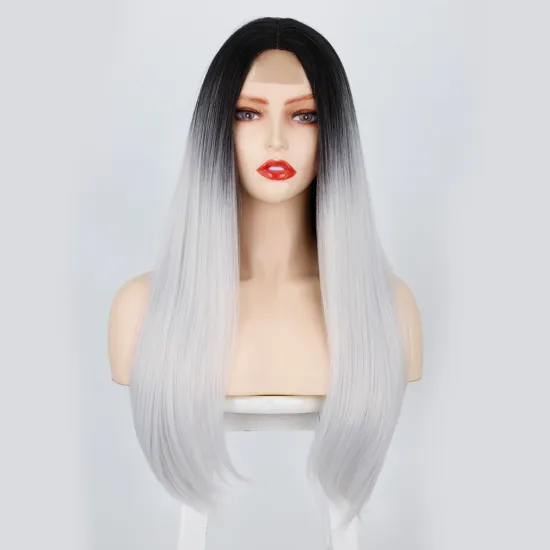 2 Tone Color Ombre Wigs Lace Front for Women Synthetic Long Straight Middle Part Heat Resistant Fiber Hair Natural Looking Wig