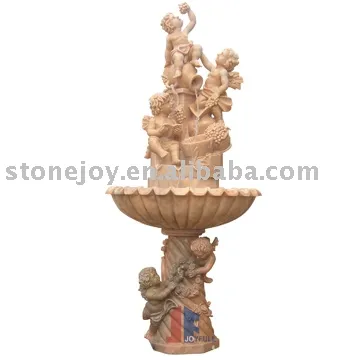Carved red marble fountain with angel carvings, fountain with cherubs