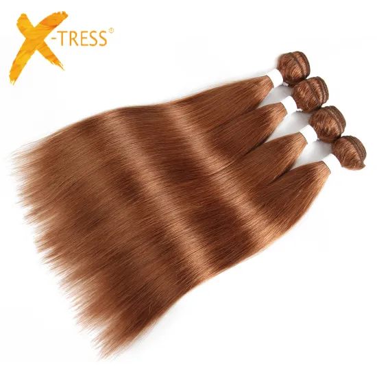 X-TRESS Pre-Colored Medium Brown 30#100% Human Hair Bundles 1 Pcs/pack 8 to 26 Inch Brazilian Straight Non-Remy Hair Weaves