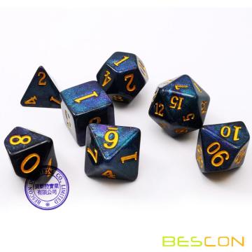 Juego de dados Bescon Starry Night, 7 piezas Juego de dados poliédricos RPG de medianoche, juego de caja de tintas