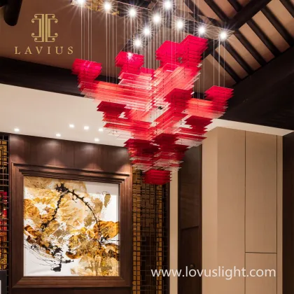 Chinese element chandeliers hotel hall chandeliers red large-scale project hotel chandeliers