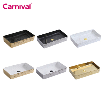 Luxury Gold Bathroom Sink Rectangular Ceramic Hand Wash Basin