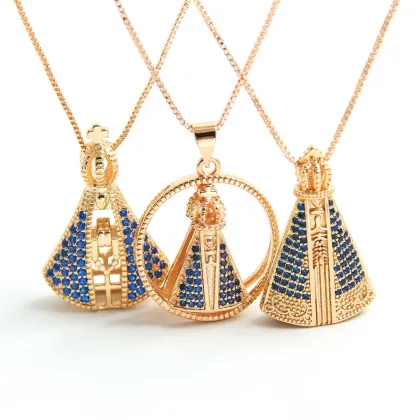 18k Gold Plated Virgin Mary Zircon Micro-Inlaid Necklace